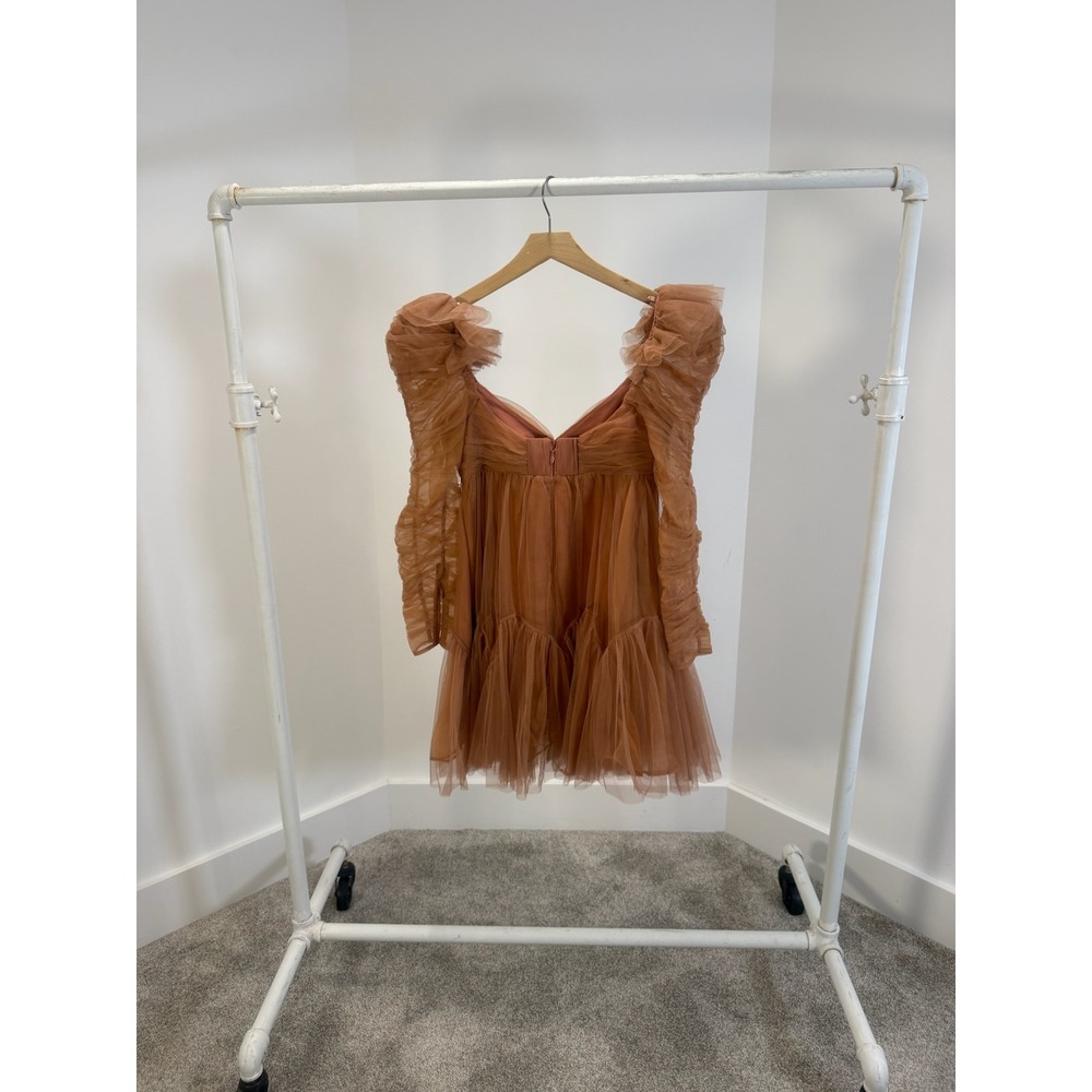 Zimmermann Nude Tulle Baby Doll Mini Dress Ruched Ruffle Sleeve Size 1